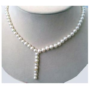Lariat Pearl Tin-cup Necklace