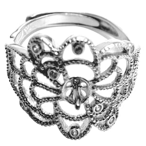 Gorgeous 925 Sterling Silver Filigree Adjustable Ring Setting