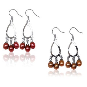 Chandelier Style Hoop Pearl Earrings in 925 Sterling Silver