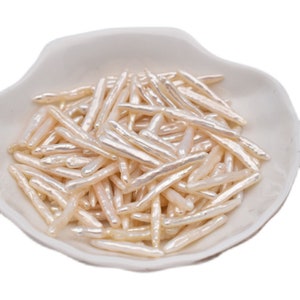 Single White Long Stick Pearl or Biwa Pearl 4x30mm Hard-to-Find AAA High Quality as Keepsake or AA Quality to Make Unique Jewelry