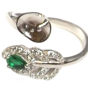925 Sterling Silver Gorgeous Green Emerald Adjustable Ring Setting