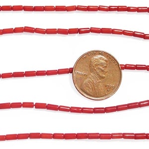 3x6mm or 4x8mm Genuine Light Pink or Red Coral in Tube Shape on Temporary Strand
