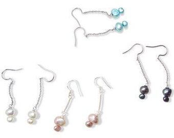 Baroque Pearl Earrings Dangling in Sterling Silver