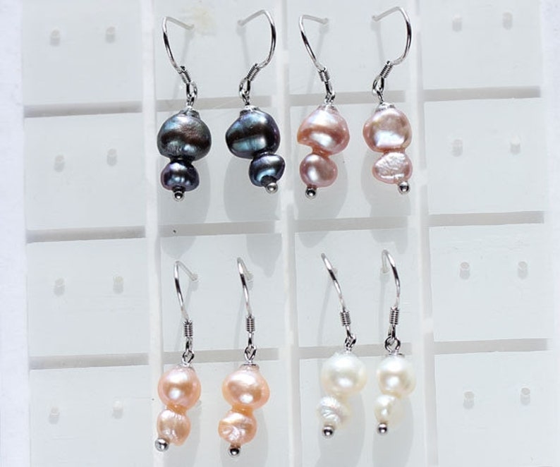 Sterling Silver Baroque 2 Pearl Earrings image 2