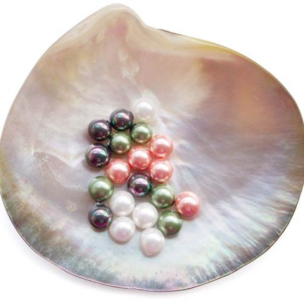 6mm Round AAAA South Sea Shell Pearl Half or Fully-Drilled White, Peacock Black, or Pink Pearls