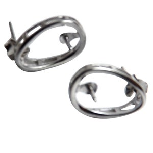 925 Sterling Silver Large Oval Circled Pearl Studs Earrings Settings