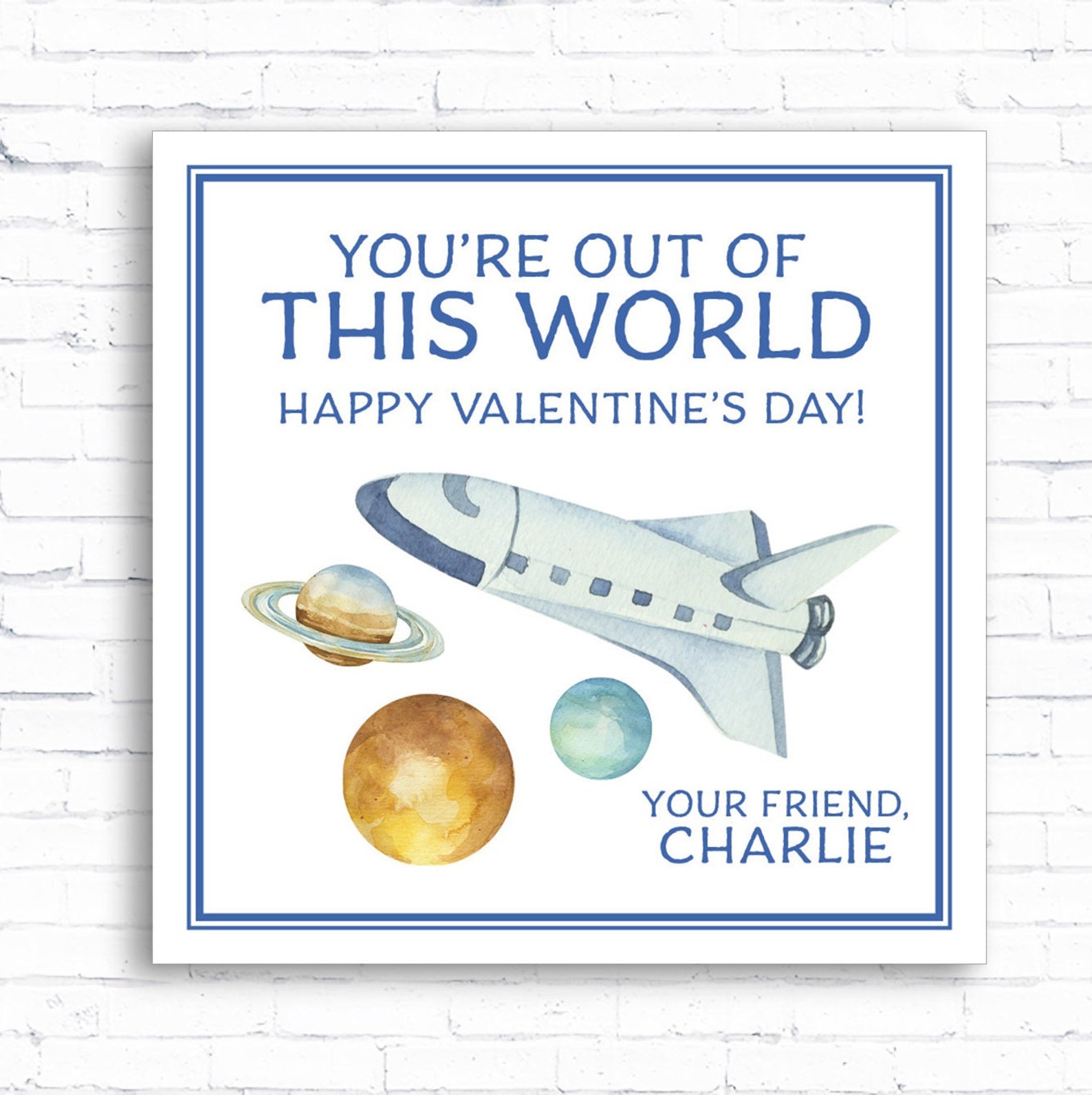 OUT of THIS WORLD Watercolor Space Shuttle Valentine Tag Etsy