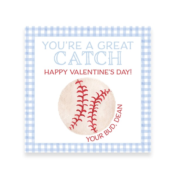 You're A Great Catch | Watercolor Baseball VALENTINE TAG