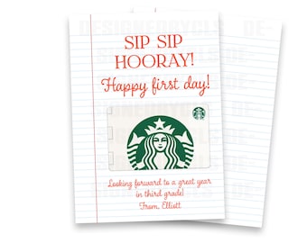 Sip Sip Hooray | First Day of School Teacher Gift | Notebook Paper Gift Card Holder