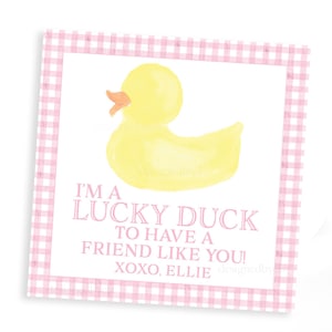 LUCKY DUCK Valentine's | Pato de borracha xadrez rosa aquarela TAG Valentine