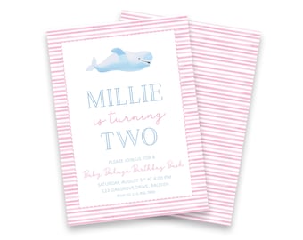 Baby Belluga | Sea life Birthday Invitation | Digital Download and Print/Ship Options
