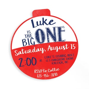 The Big One |  Red and White Bobber |  1st Birthday Invitation | Digital Download and Print/Ship Options