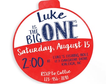 The Big One |  Red and White Bobber |  1st Birthday Invitation | Digital Download and Print/Ship Options