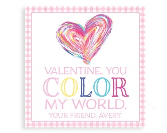 You Color My World | Watercolor Color VALENTINE TAG