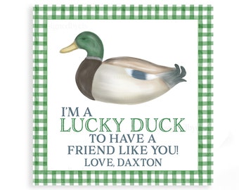 LUCKY DUCK Valentine's | Duck Watercolor Valentine TAG