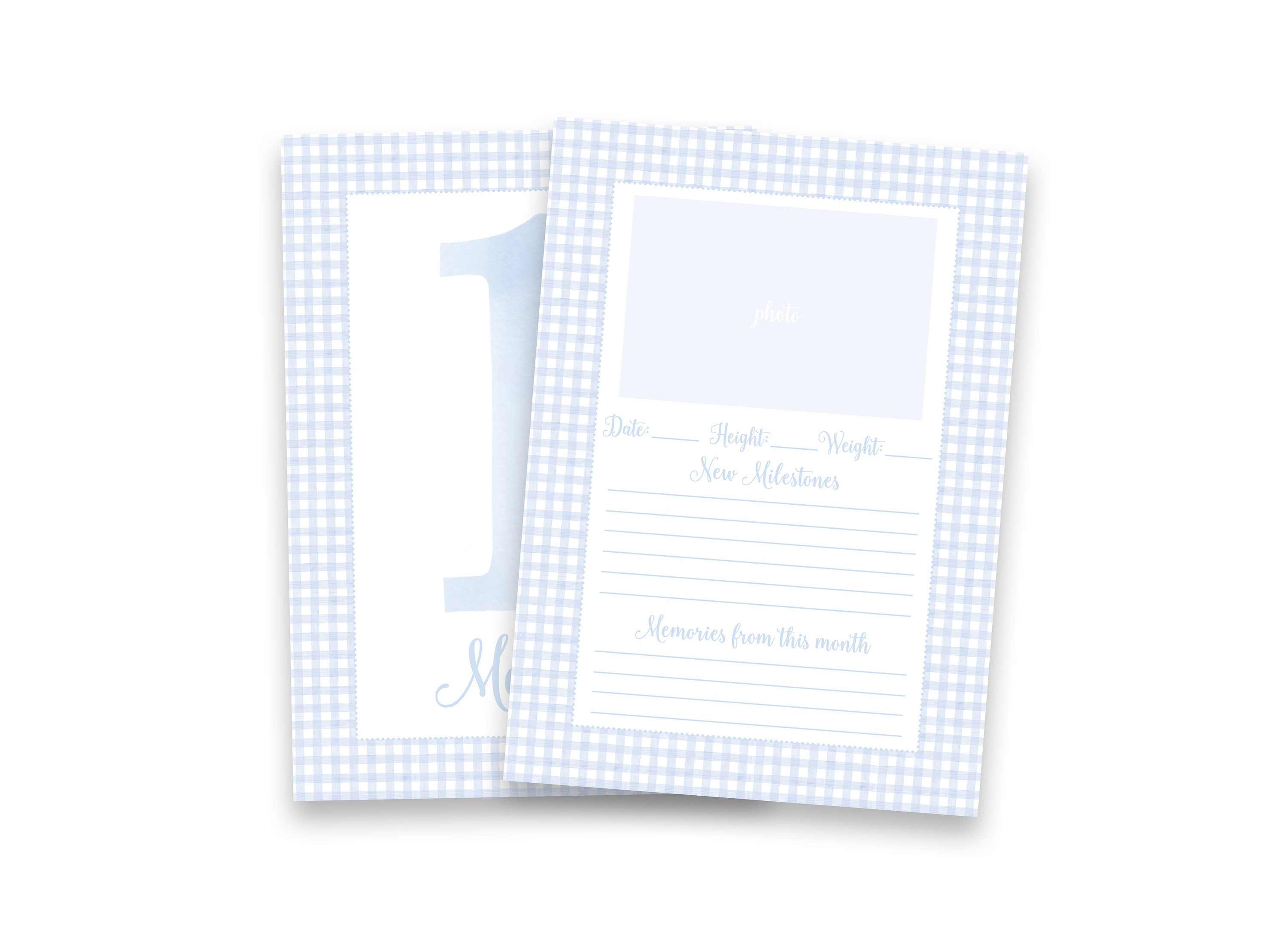 Watercolor Baby Milestone Cards Two Sided | Gingham Milestone Card - Etsy