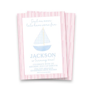 Sail on Over | Sailboat Birthday Invitation | Digital Download and Print/Ship Options