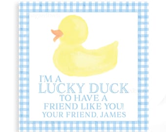 LUCKY DUCK Valentine's | Yellow Duck Watercolor Valentine TAG