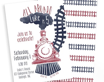 ALL ABOARD - Train Birthday Invitation | Digital Download and Print/Ship Option