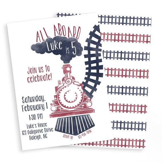 20 Steam Train Birthday Invitation Cards With Envelopes - 4x6 Inch, For Kids & Teens Railroad Themed Party, Fill-in Details