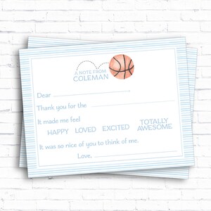 Notas de agradecimiento rellenables y forradas / Papelería de baloncesto / Imprimir / Enviar o Descargar digitalmente
