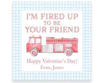 Fired Up to be your friend | Watercolor Firetruck VALENTINE TAG