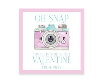Oh SNAP  |  Watercolor Camera VALENTINE TAG | Digital Download and Print/Ship Options