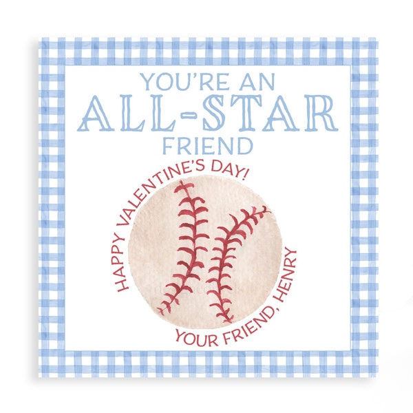 ALL STAR | Watercolor Baseball VALENTINE Tag