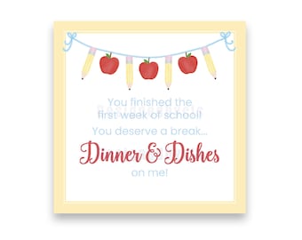First Day Tag | Dinner and Dishes | Teacher Gift Tag | Back to School | Digital & Print/Ship Options