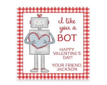 I like you a BOT  |  Robot Watercolor VALENTINE Tag