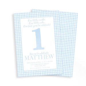 Gingham First Birthday Invitation | Digital Download Option | Print/Ship Option