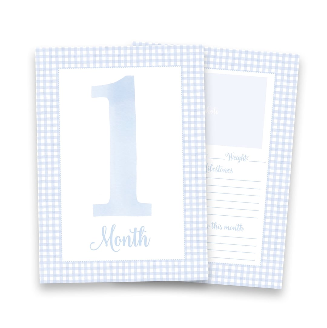 Watercolor Baby Milestone Cards Two Sided | Gingham Milestone Card - Etsy