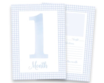 Watercolor Baby Milestone Cards Two Sided | Gingham Milestone Card
