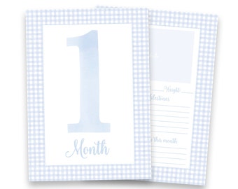 Watercolor Baby Milestone Cards Two Sided | Gingham Milestone Card