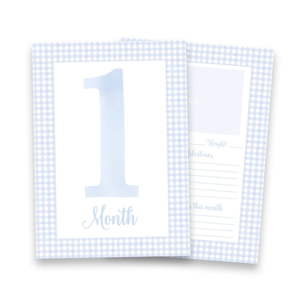 Watercolor Baby Milestone Cards Two Sided | Gingham Milestone Card