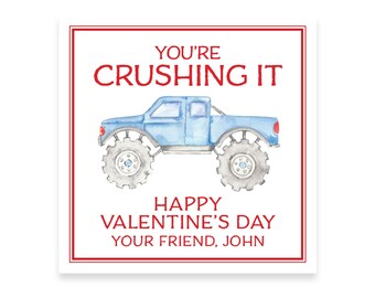 You're CRUSHING it | Watercolor Monster Truck Valentine Tag