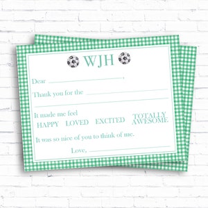 Befüllbare und gefütterte Dankesnotizen | Fußball Briefpapier | Druck/Versand oder Digitaler Download