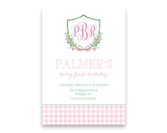Berry First | Strawberry Birthday Invitation | Digital Download and Print/Ship Options