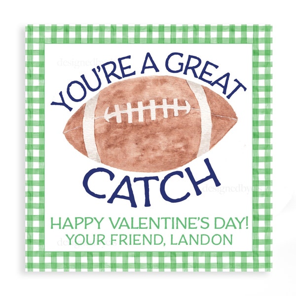 You're a great CATCH | Watercolor Football VALENTINE TAG
