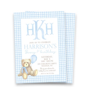 BEARY FIRST Geburtstagseinladung | Digitaler Download und Druck-/Versandoptionen