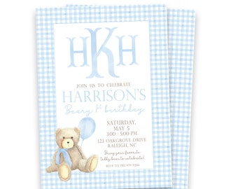 BEARY FIRST Birthday Invitation | Digital Download and Print/Ship Options