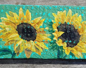 Sunflower Painting Sunflower Art Home Decor Distressed Etsy