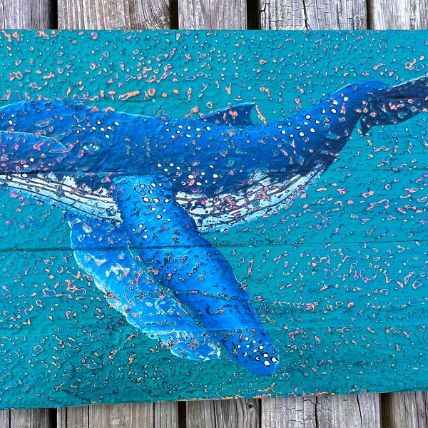 coastal painting on wood, reclaimed pallet wall art, whale pallet, coastal art, nautical home decor, size 30x17"