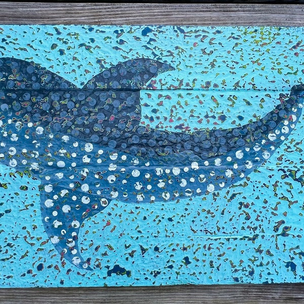 whale shark painting on reclaimed pallet wood size 32x19"