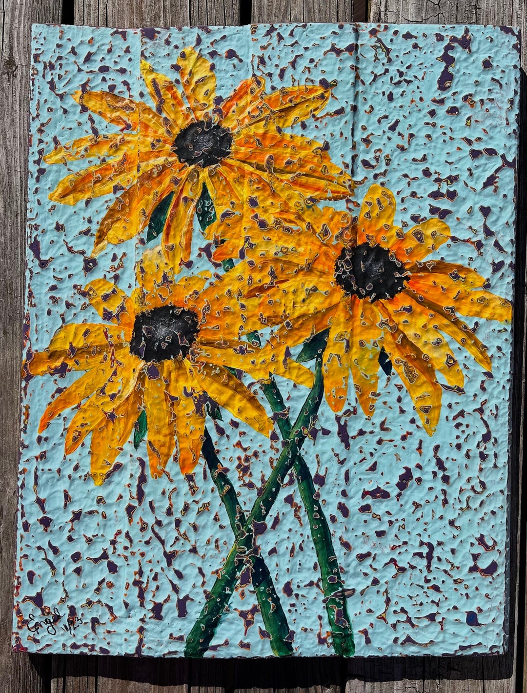 Handpainted Black Eyed Susans on Pallet Wood Size Etsy