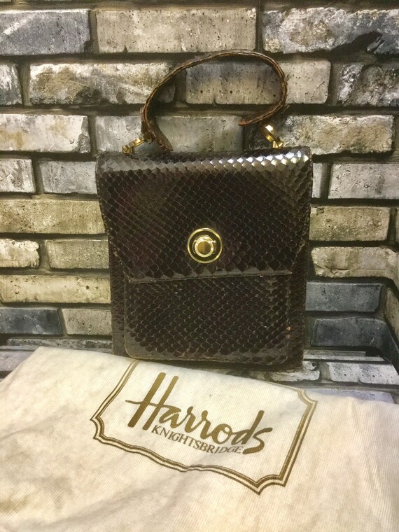 Vintage 1960s brown snake croc bag, top handle bag