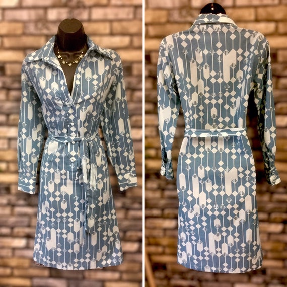 Lanvin 1960 shirt dress, blue geometric dress, shi