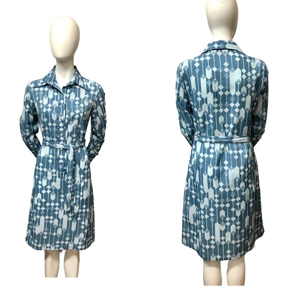 Lanvin 1960 shirt dress, blue geometric dress, shi