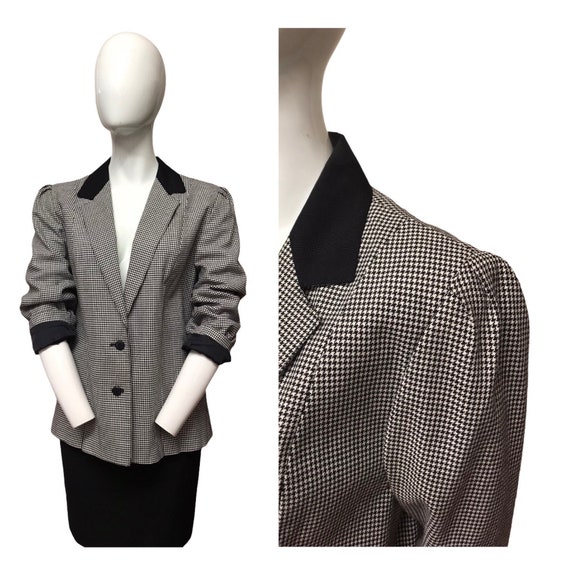 Vintage C&A 1980/90s Dogtooth Black White Blazer J