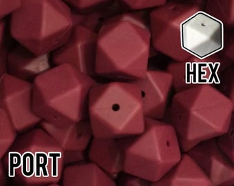 17 mm Hexagon Port Silicone Beads 5-1,000 (aka Dark Red, Maroon, Burgundy)